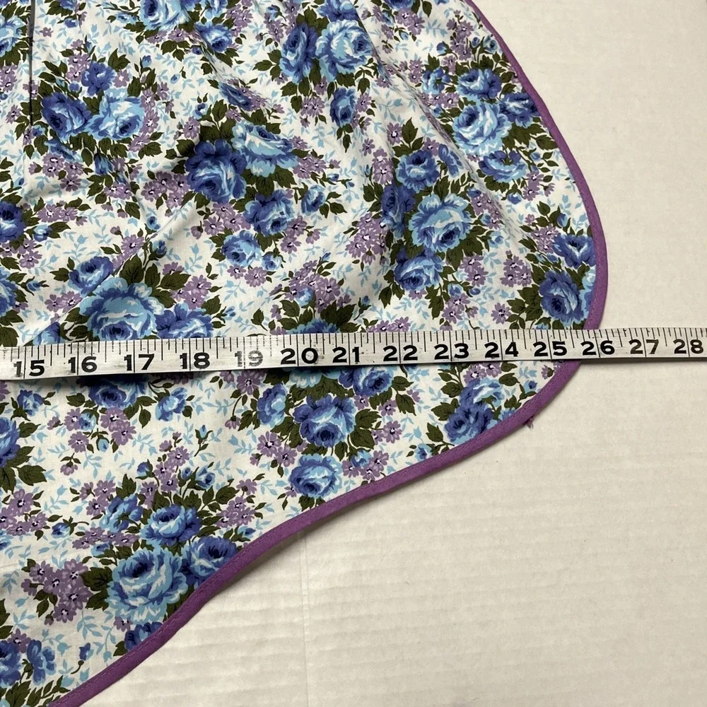 Vintage Silins Half Apron  Blue Purple Floral Embroidered Pocket 60s Housewife‎